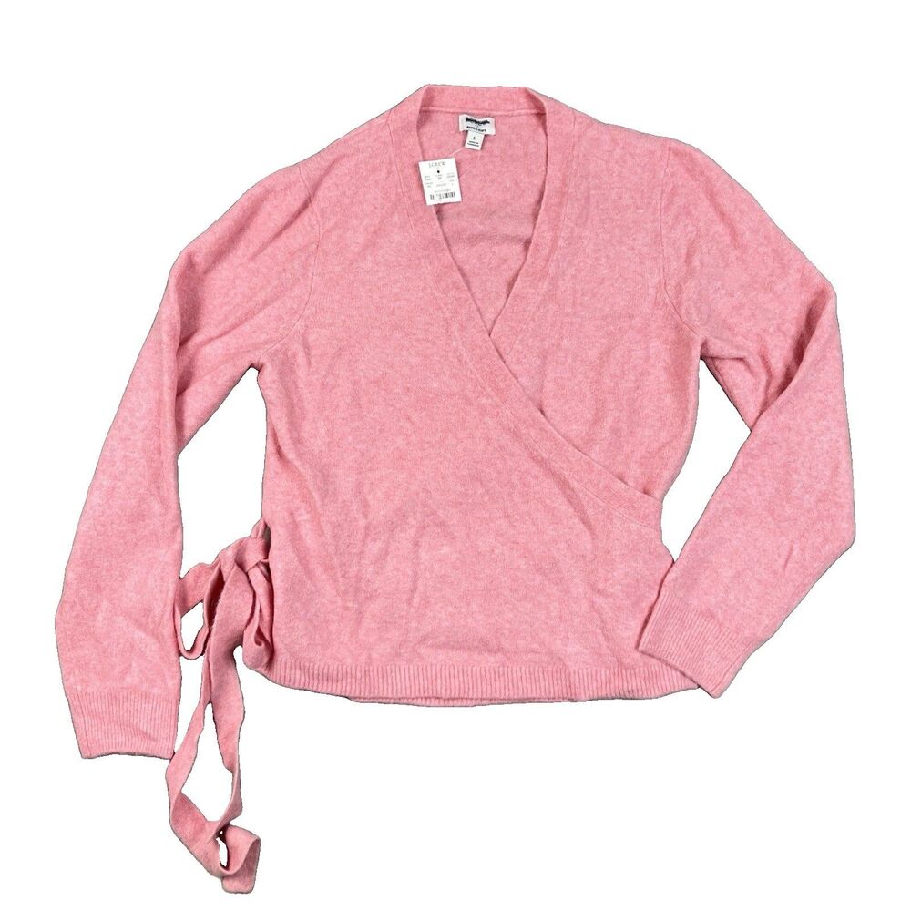 J Crew Wrap Wool Blend Sweater Womens L Pink Extra Soft Side Tie Preppy